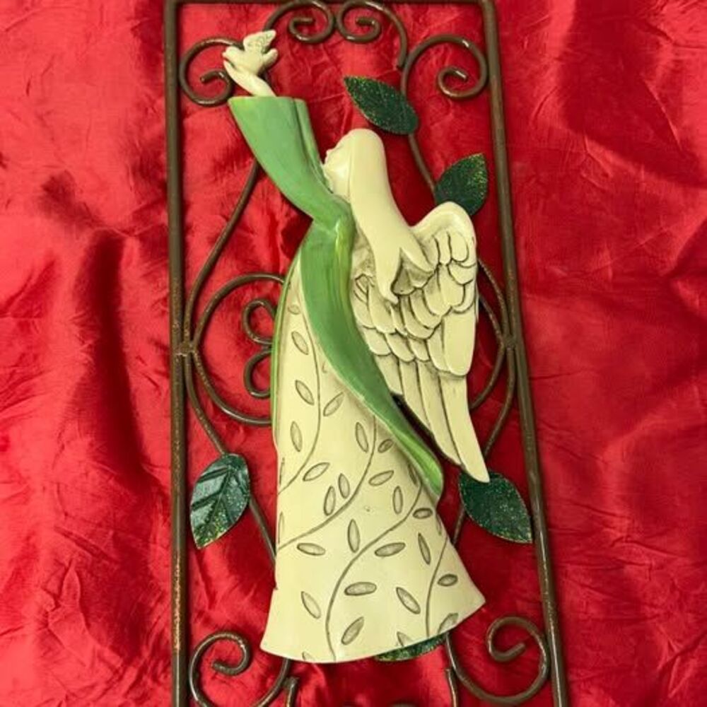 Angel and Dove Metal Scroll Wall Plaque